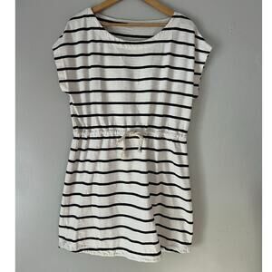J.Crew Black and White Striped Cap Sleeve Drawsting Waist Dress Size L
